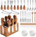46 Pcs Charcuterie Boards Accessories with Magnetic Acacia Wood Holder Wooden Cheese Knife Set for Wood Handle Knives