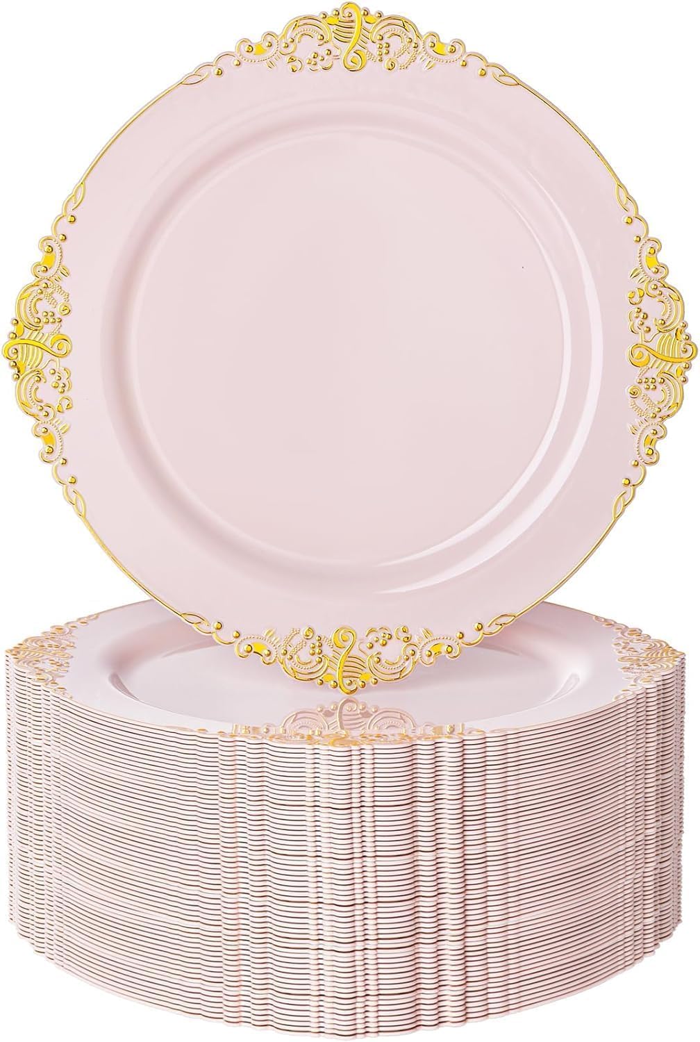 100Pcs 7.5'' Pink Plastic Plates, Disposable Plates for 100Guests