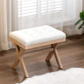 Bench Ottoman Faux Leather Upholstered Entryway Bedroom Bench Footstool Seat with X-Shaped Wooden Legs Bedroom Living