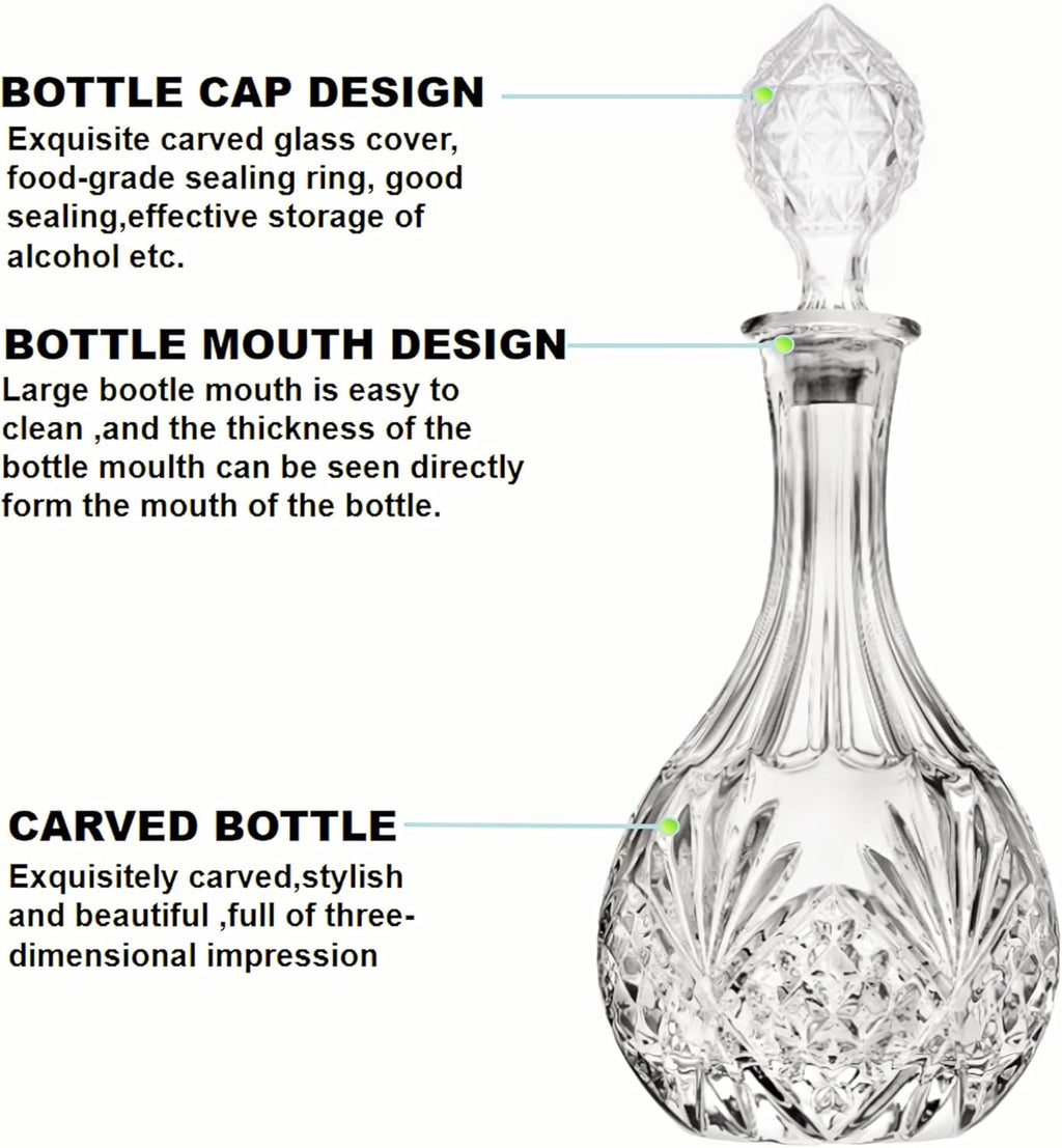 Whiskey Decanter with Glass Stopper,27 oz Diamond Engraved Wine Bottle