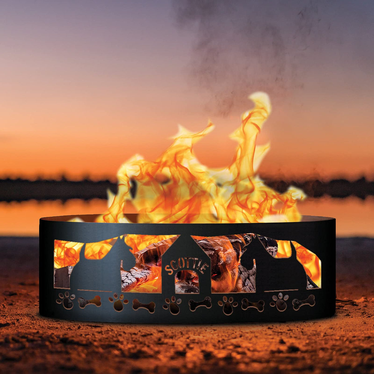 Scottie Unpainted 12 in. Tall 37 in. Diameter Outdoor Fire Ring - 37 x 37 x 12 in. - Rustic Black Color