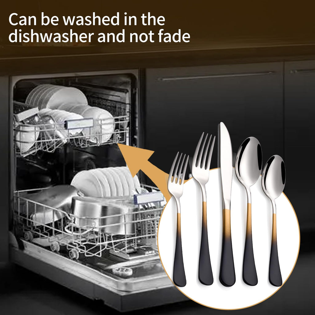 20-Piece Black Gold Silverware Set 18/0 Stainless Steel Silverware Set Black Gold Handle Cutlery Set Service for 4