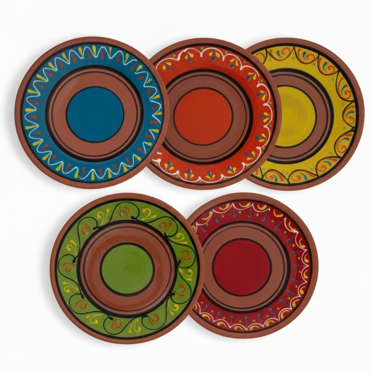 Spanish Terracotta 5-Piece Small Dinner Plate Set (European Size), Multicolor
