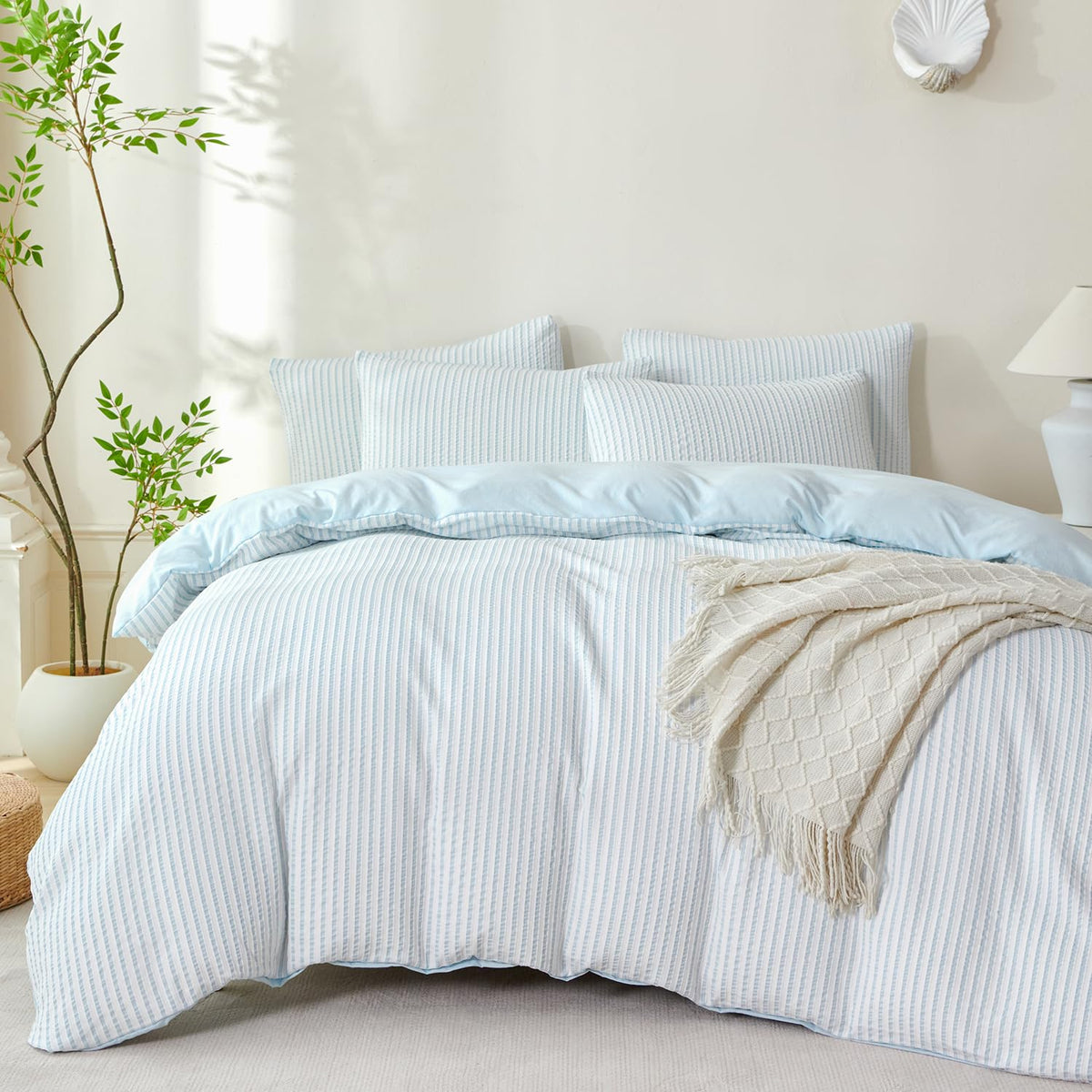 Striped Duvet Cover King Size - 3 Pieces Washed Microfiber Jacquard Duvet Cover Set, Striped Bedding Comforter Cover