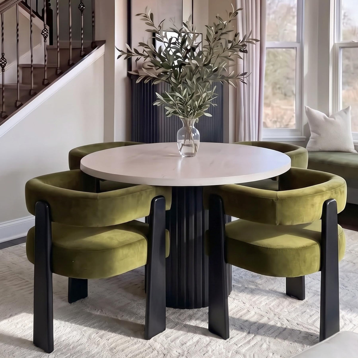 Modern Dining Chairs Set of 4, Upholstered Velvet Barrel Accent Chairs with Backrest & Arms, Wide and Thicker Padded