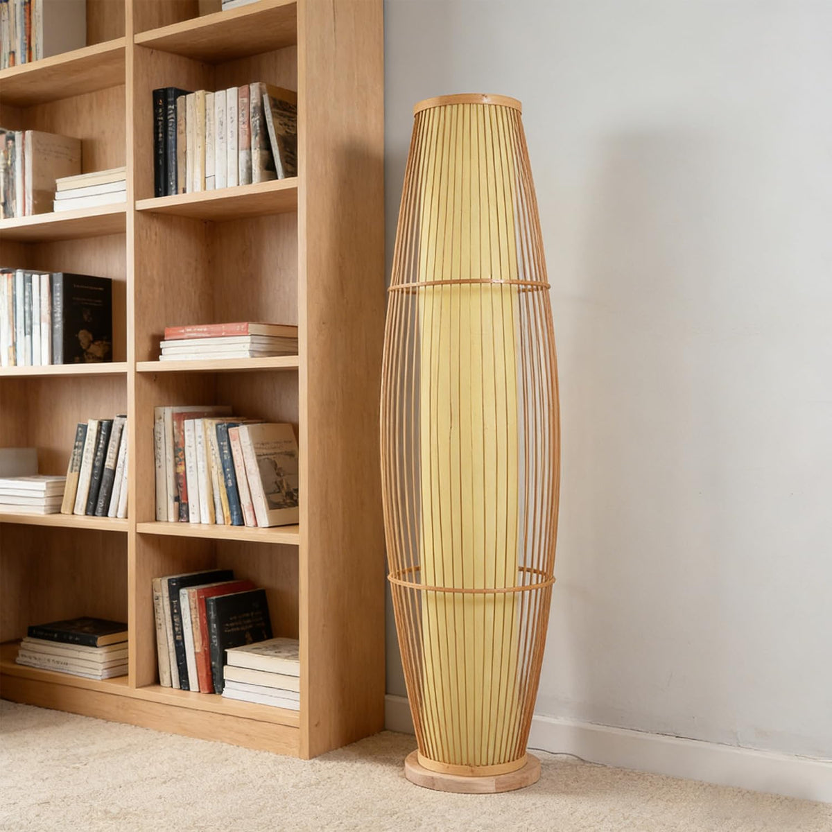 47 Inch Tall Bamboo Floor Lamp,Boho Style, Bedroom