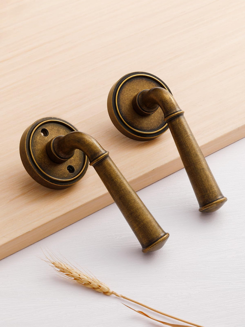 Door Handles Antique Brass Retro Passage Vintage Door Lever, 2 Pack