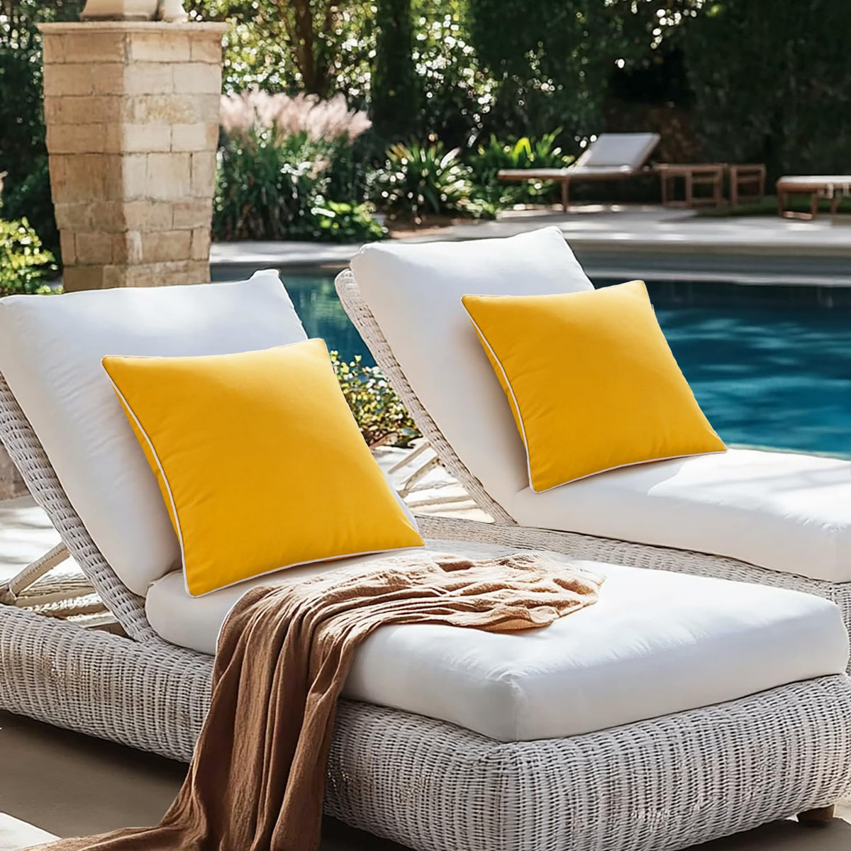 Outdoor Waterproof Pillow Covers 16x16 Yellow Pack of 2