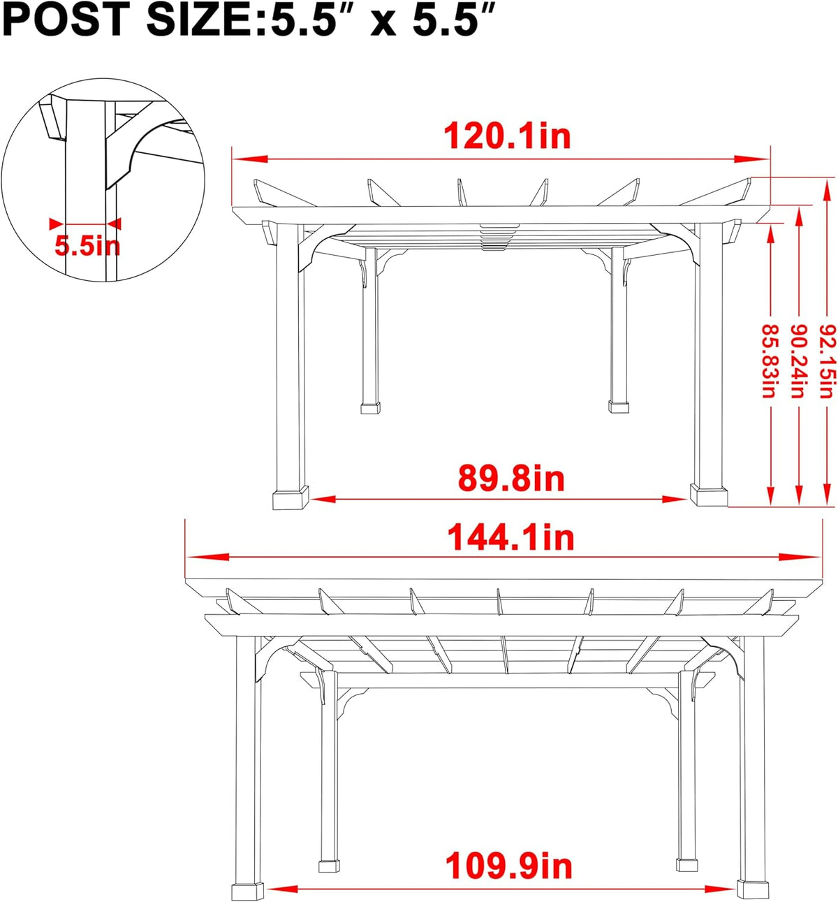 10x12 FT Wooden Pergola, Cedar Wood Gazebo with Flat Roof, Outdoor Garden Shelter with Stakes Included, Patio, Deck