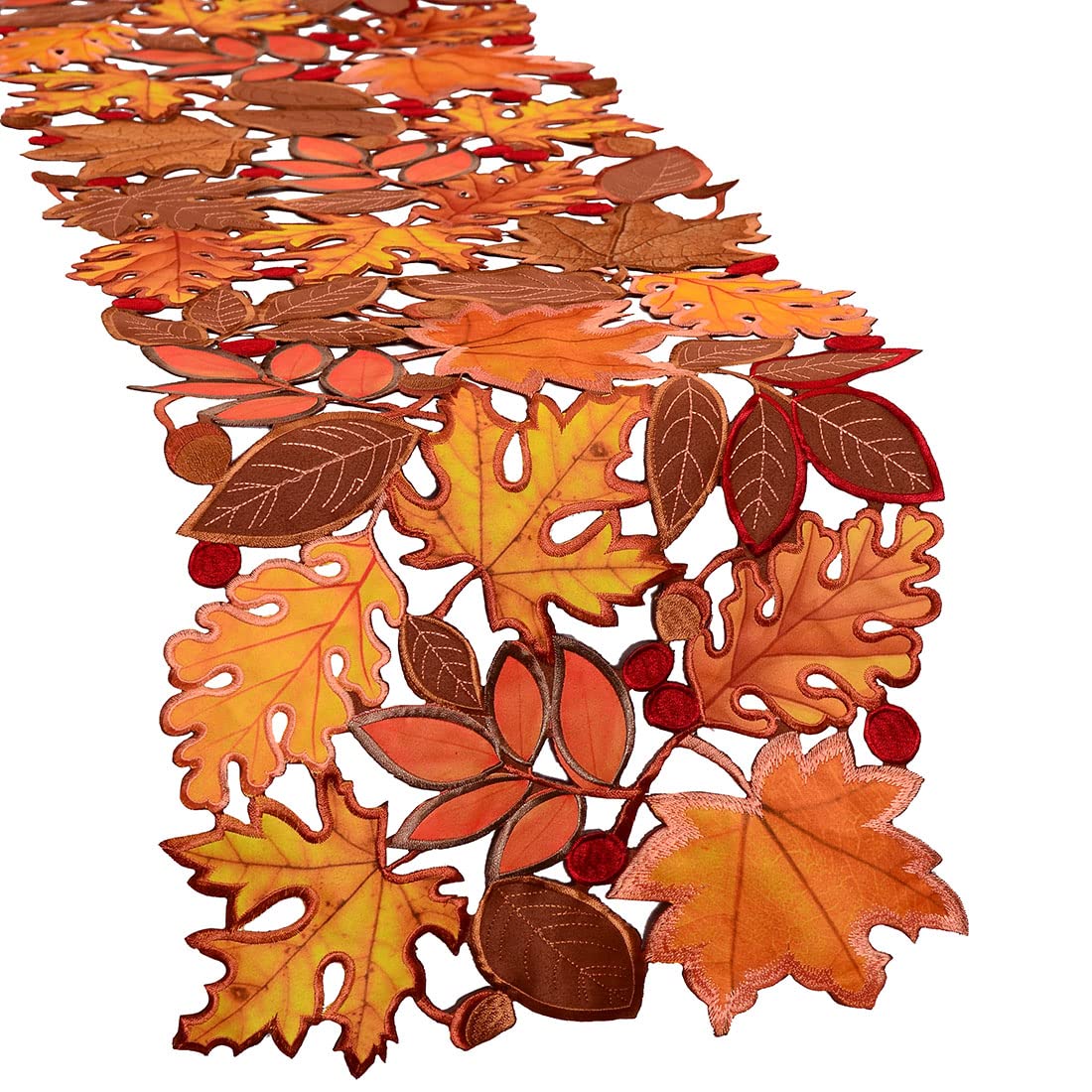 Embroidered Fall Leaves Table Runner for Thanksgiving, Autumn Harvest Decorations (14 × 34 inches)