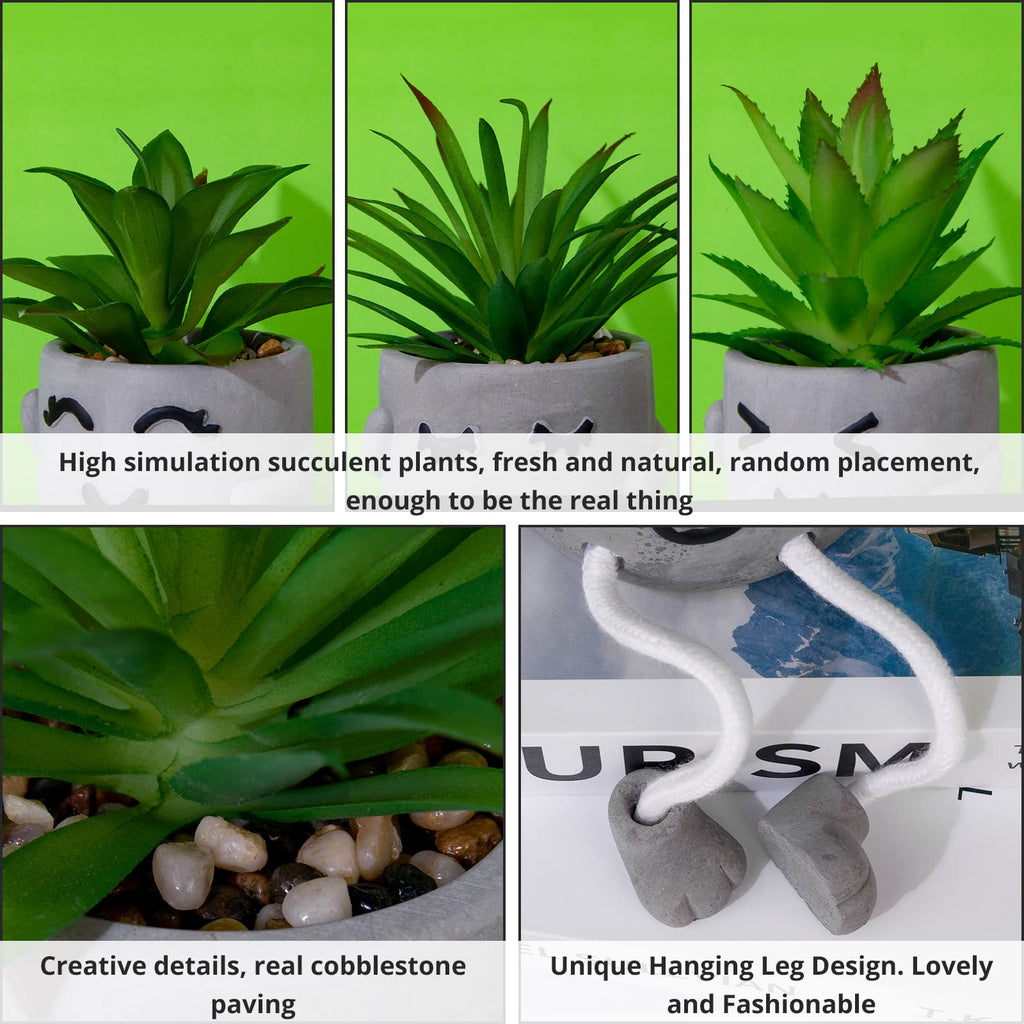 Creative Artificial Succulent Plants with Gray Pots Mini Potted Succulents Cute Fake Plants Succulents with Hanging