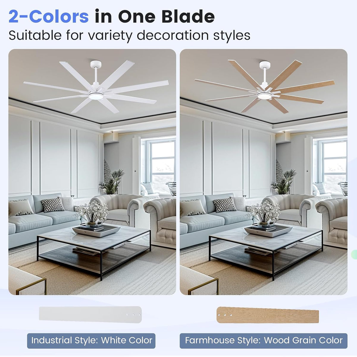 72" White Indoor/Outdoor Ceiling Fan with Light & Remote