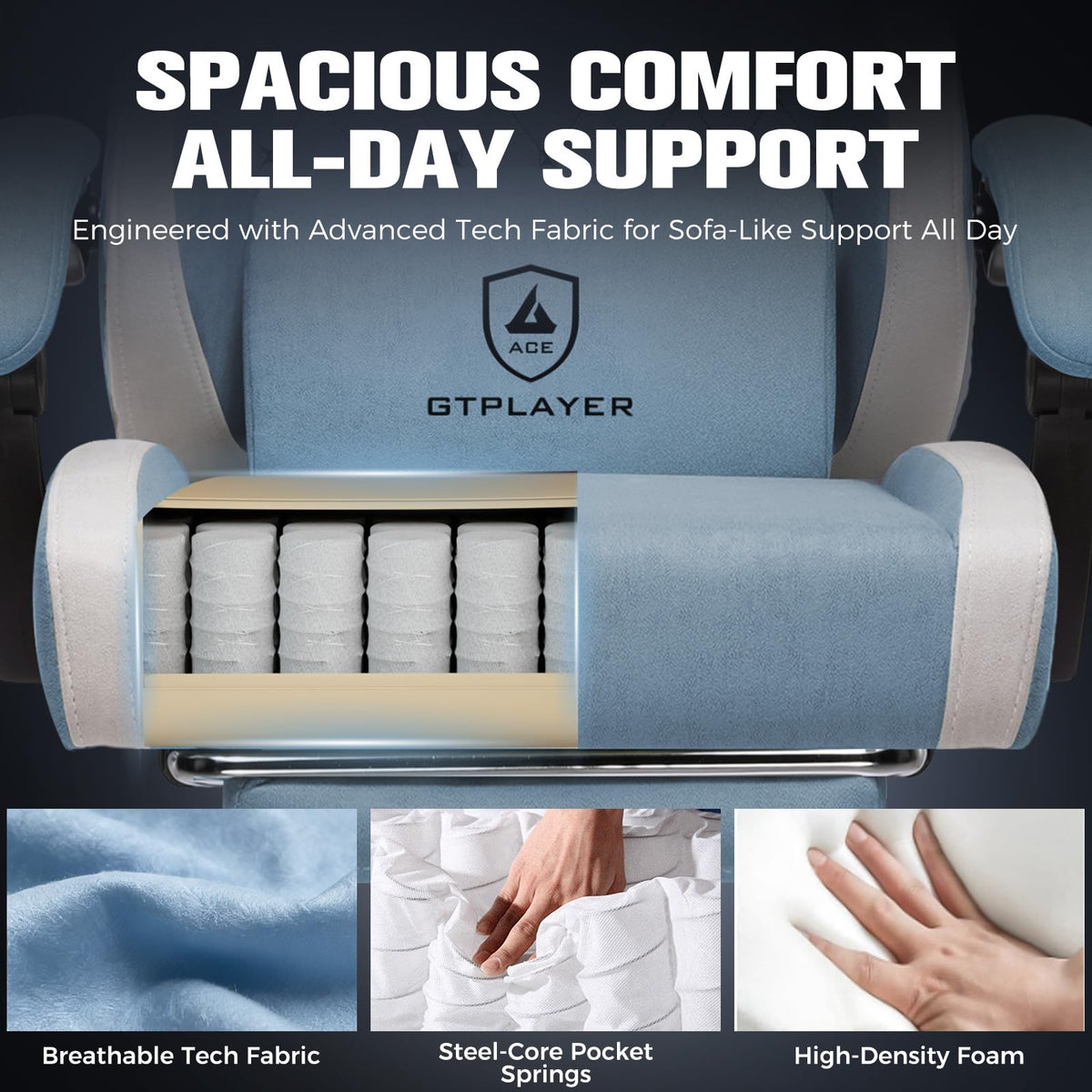 Big and Tall Gaming Chair 350lbs Heavy Duty Office Chair with Foot Rest, High Back Pocket Spring Ergonomic Computer