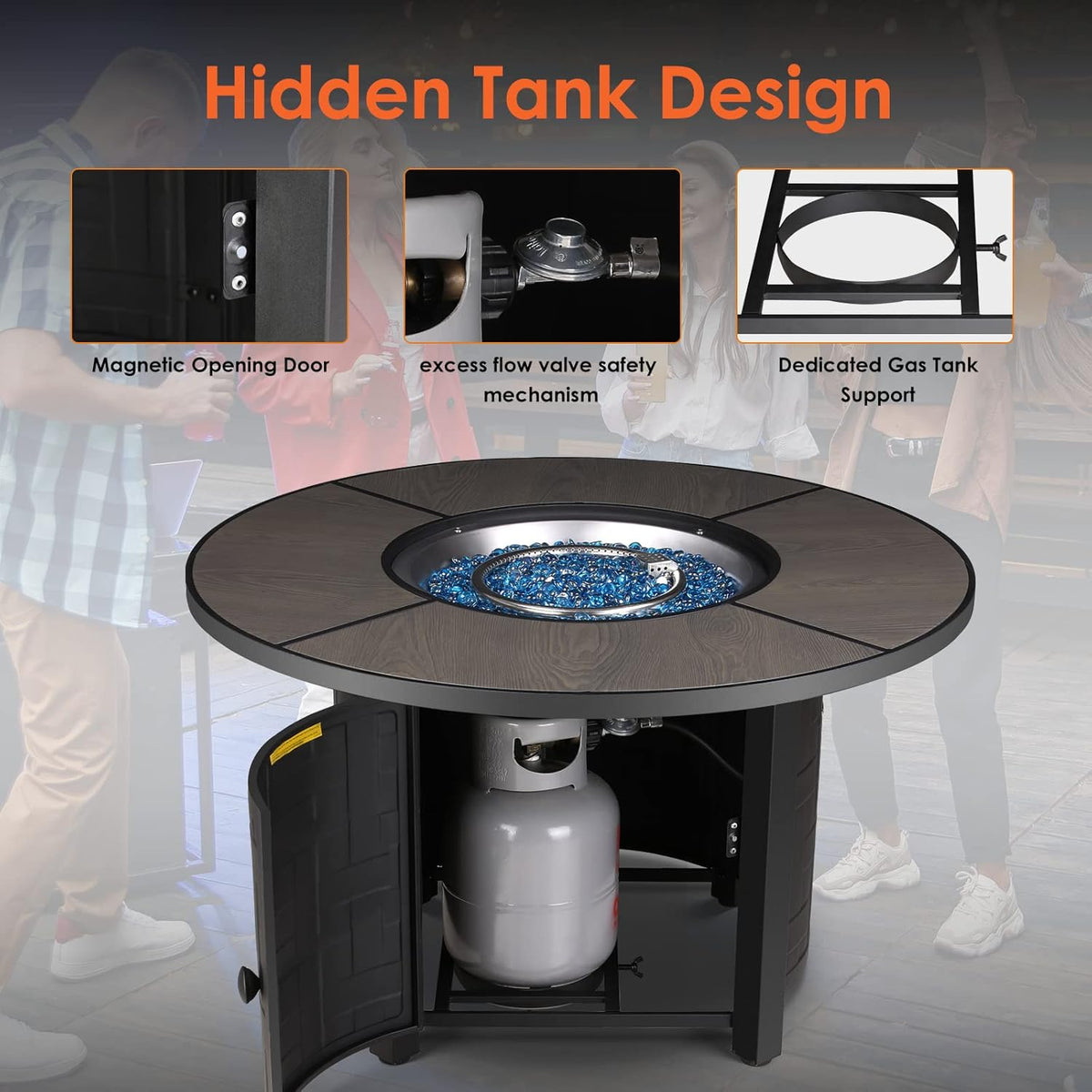 Propane Fire Pit Table 42 Inch Round – 50,000 BTU Outdoor Fire Pit with Lid, Converts to Patio Coffee Table, Certified, Includes Waterproof Cover & Blue Fire Glass