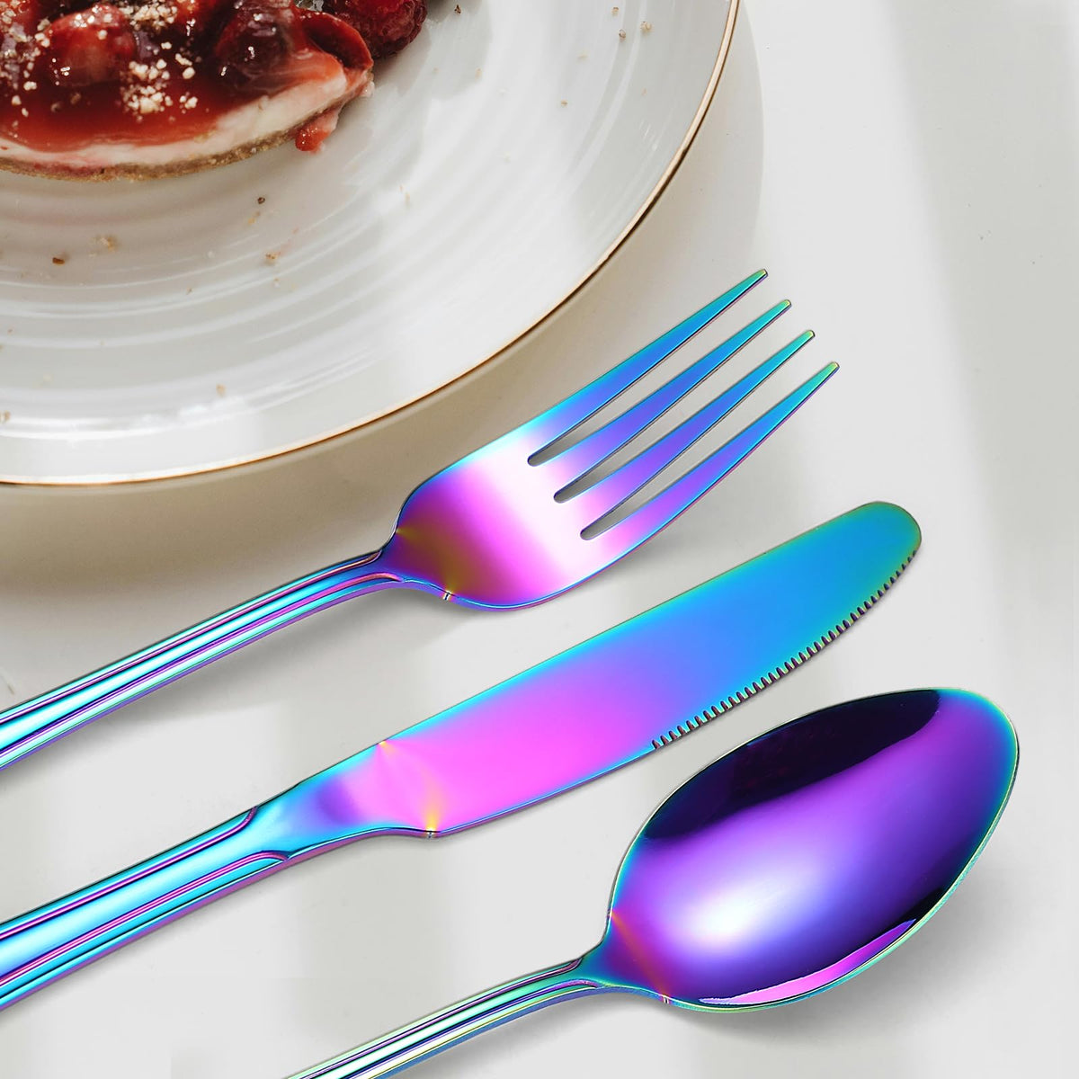 Colorful Forks Spoons Knives Silverware Rainbow Flatware Set for 4 Kitchen 20 Pieces Stainless Steel Cutlery Modern