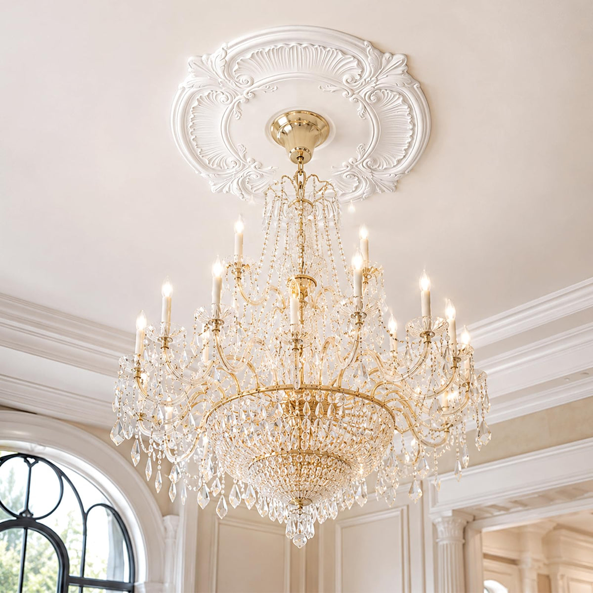 PU Ceiling Medallion, 13"OD x 3.4"ID x 0.8"P Round Home Lighting