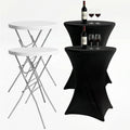 2-Pack 28 Inch Round Folding High Top Cocktail Tables with Dual Black Tablecloths, Portable Bar Height Bistro Set