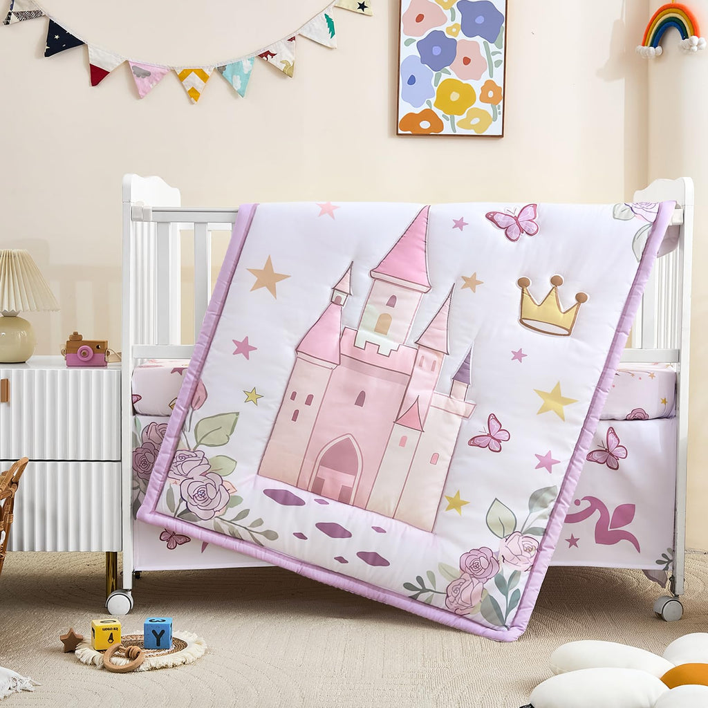 3-Piece Crib Bedding Set for Girls - Ultra Soft Baby Bedding Set Includes Crib Comforter, Sheet & Skirt (Purple)