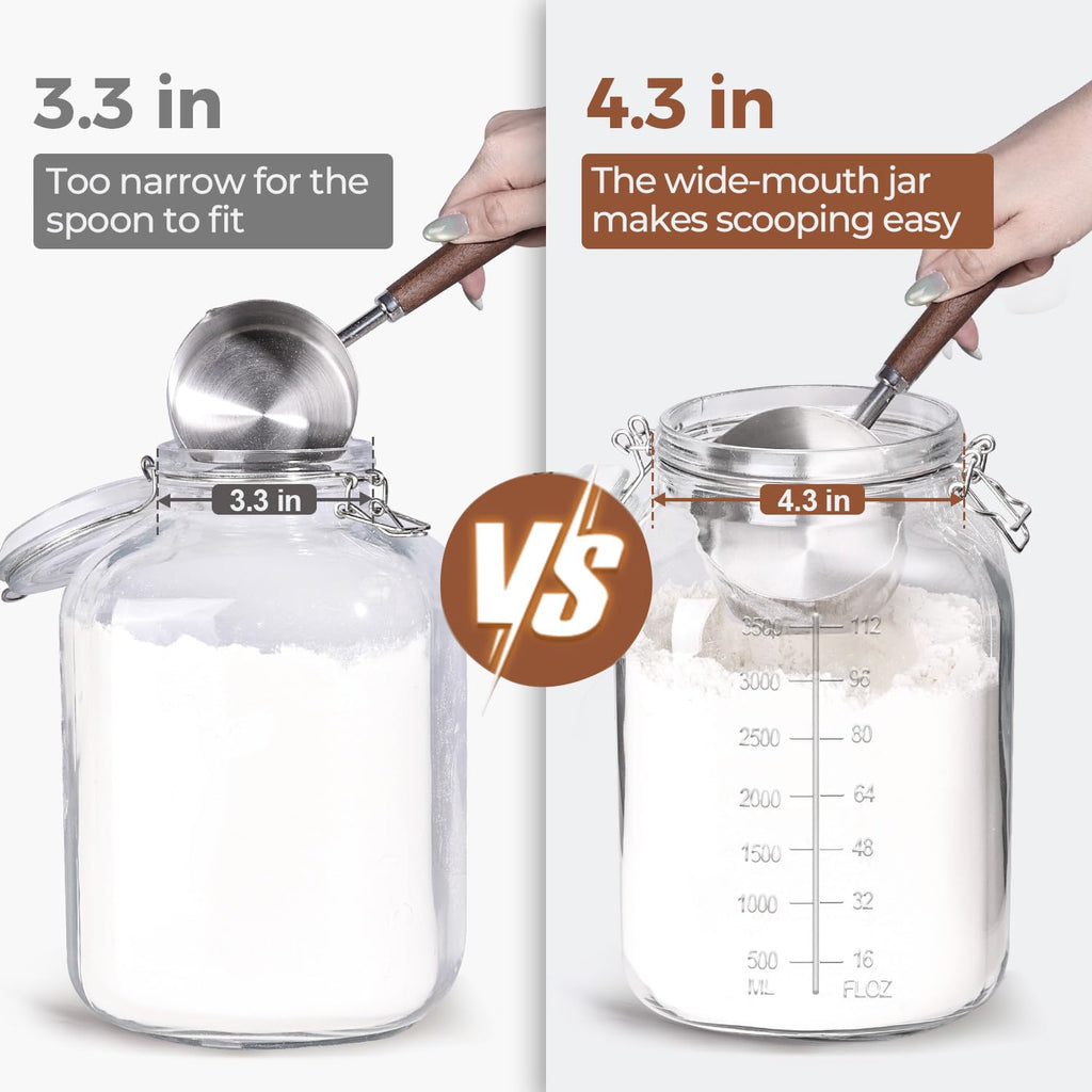 Large Glass Jars with Airtight Lid 1.1 Gallon 2 Pack Wide Mouth
