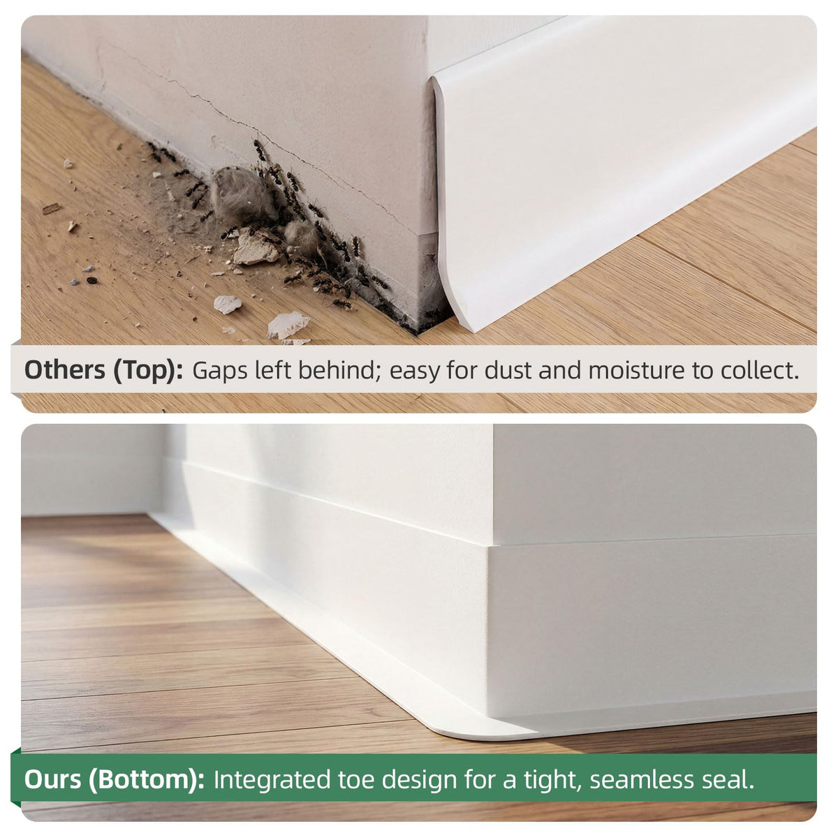 32.8ft Flexible Vinyl Baseboard Trim with Toe, Stick Wall Base