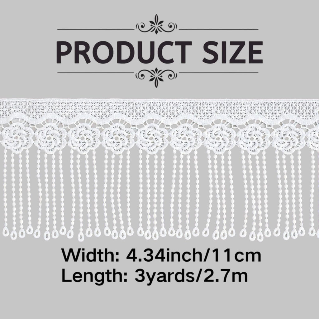 4.34 Inch White Lace Fringe Trim, Venice Lace Trim for Sewing