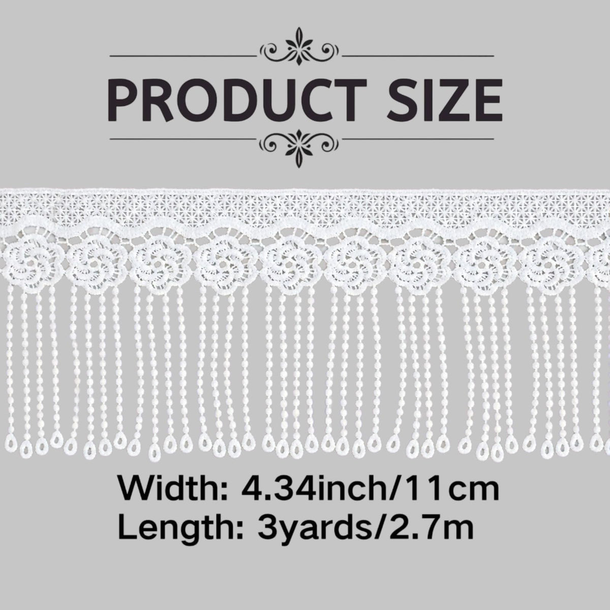 4.34 Inch White Lace Fringe Trim, Venice Lace Trim for Sewing