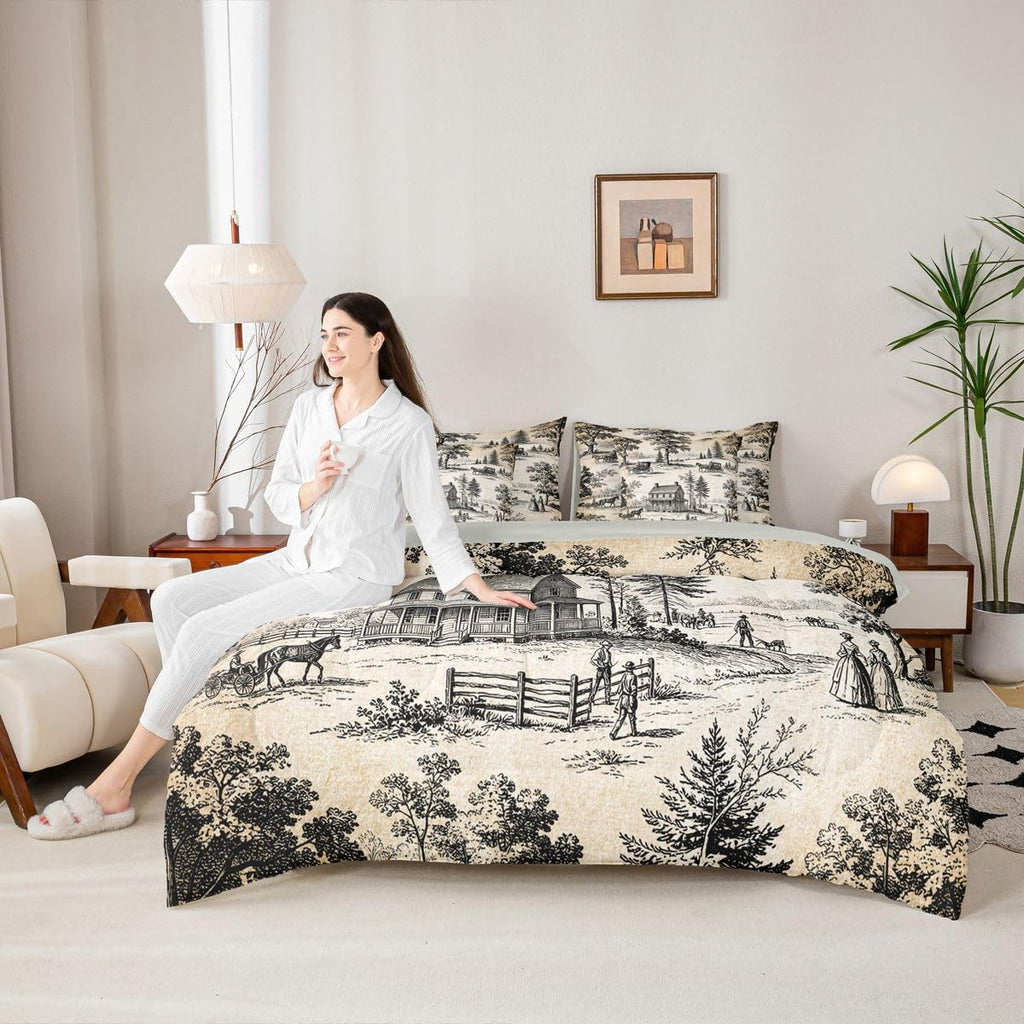 Vintage Country Town 7 Piece Bedding Set Twin