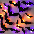 Halloween Bats Stickers with 60 Purple and Orange Lights, Lighted 3D Bat Wall Stickers, Halloween Decorations - Set of 100