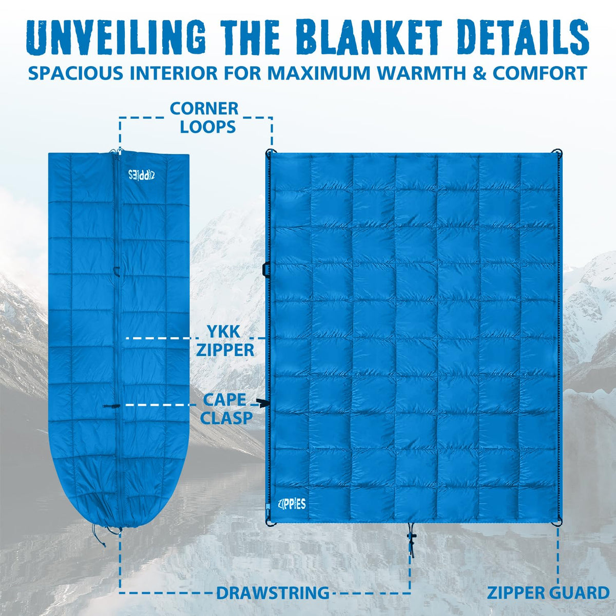 3M Thinsulate Insulation Puffy Camping Blanket for Cold Weather, Queen Size