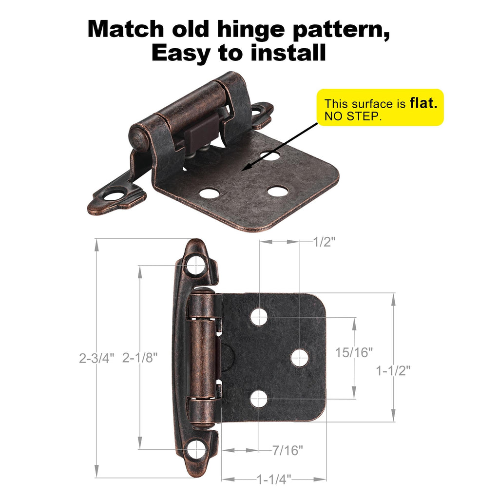 Oil Rubbed Bronze Kitchen Cabinet Hinges, 1/2" Overlay, 10 Pack