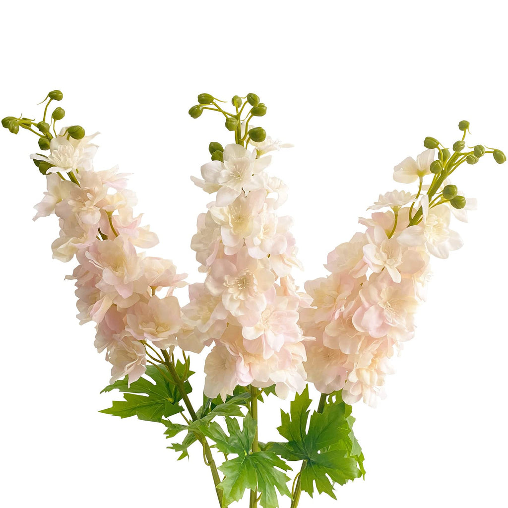 Light Pink Artificial Delphinium Latex Flower 3 Pcs 31.5 inches Long Stem Fake Larkspur Lifelike Real Touch for Tall