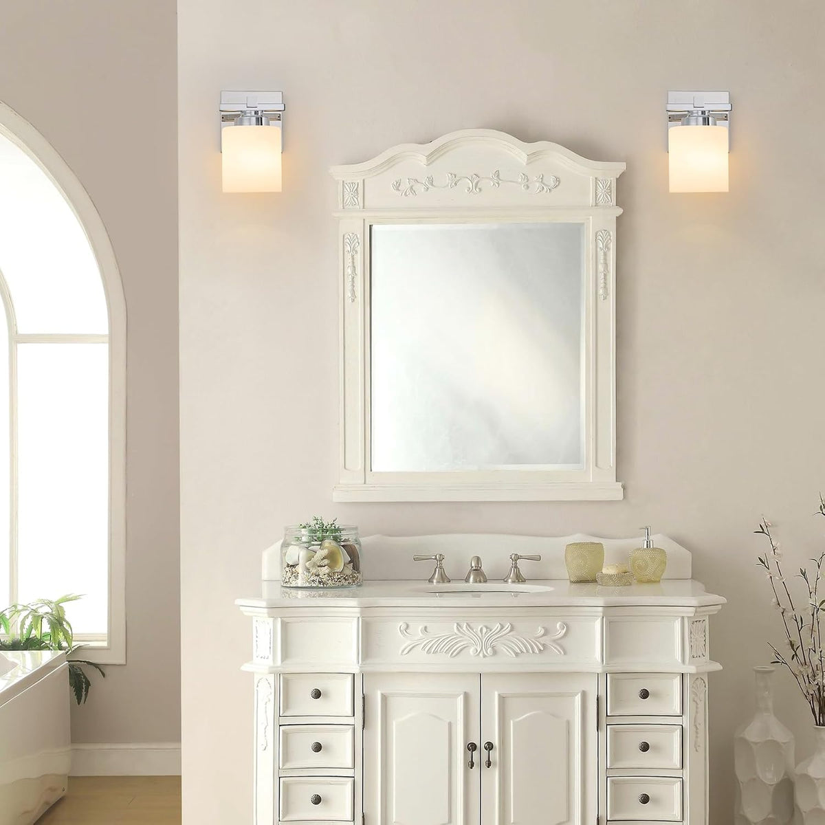 Bathroom Light Fixtures Over Mirror, Vanity Lights Wall Sconces with Milky White Glass Shades, E26 Socket (Bulbs Not