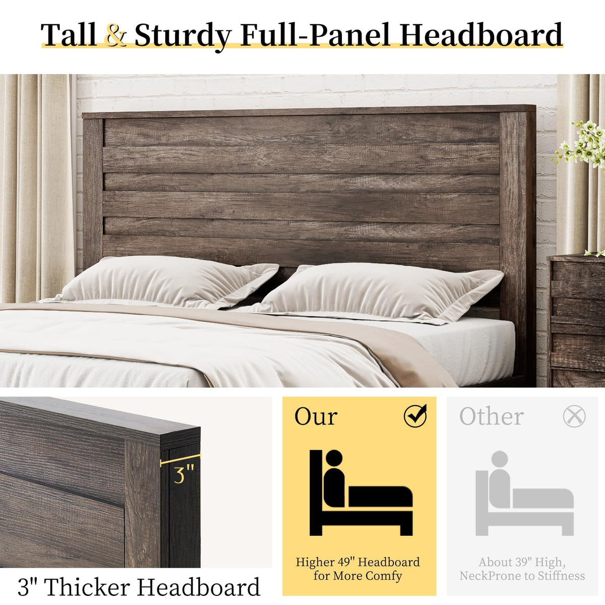 Farmhouse Bed Frame with 49" Tall Headboard