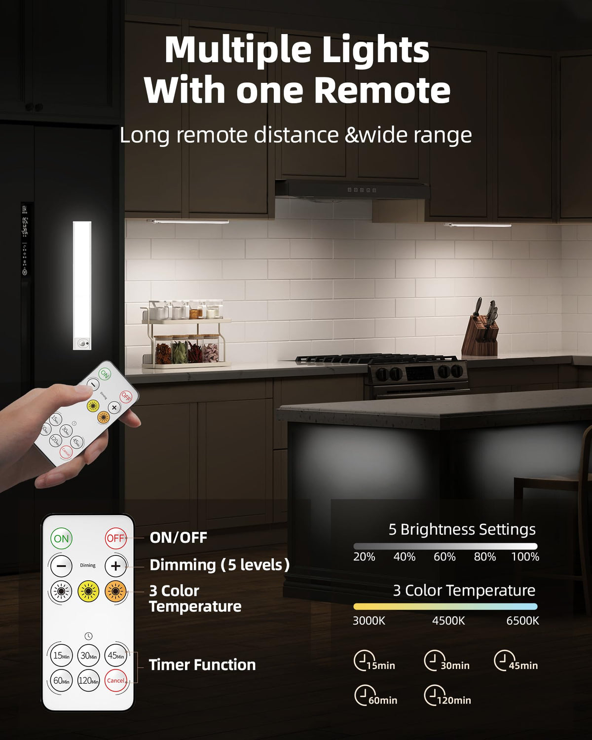 6Pack 12inch Under Cabinet Lighting, Rechargeable Motion Sensor Light Wireless Indoor, Dimmable 3 Color Temps Closet