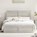 Wood Bed Frame with Headboard and Footboard, Light Gray, King