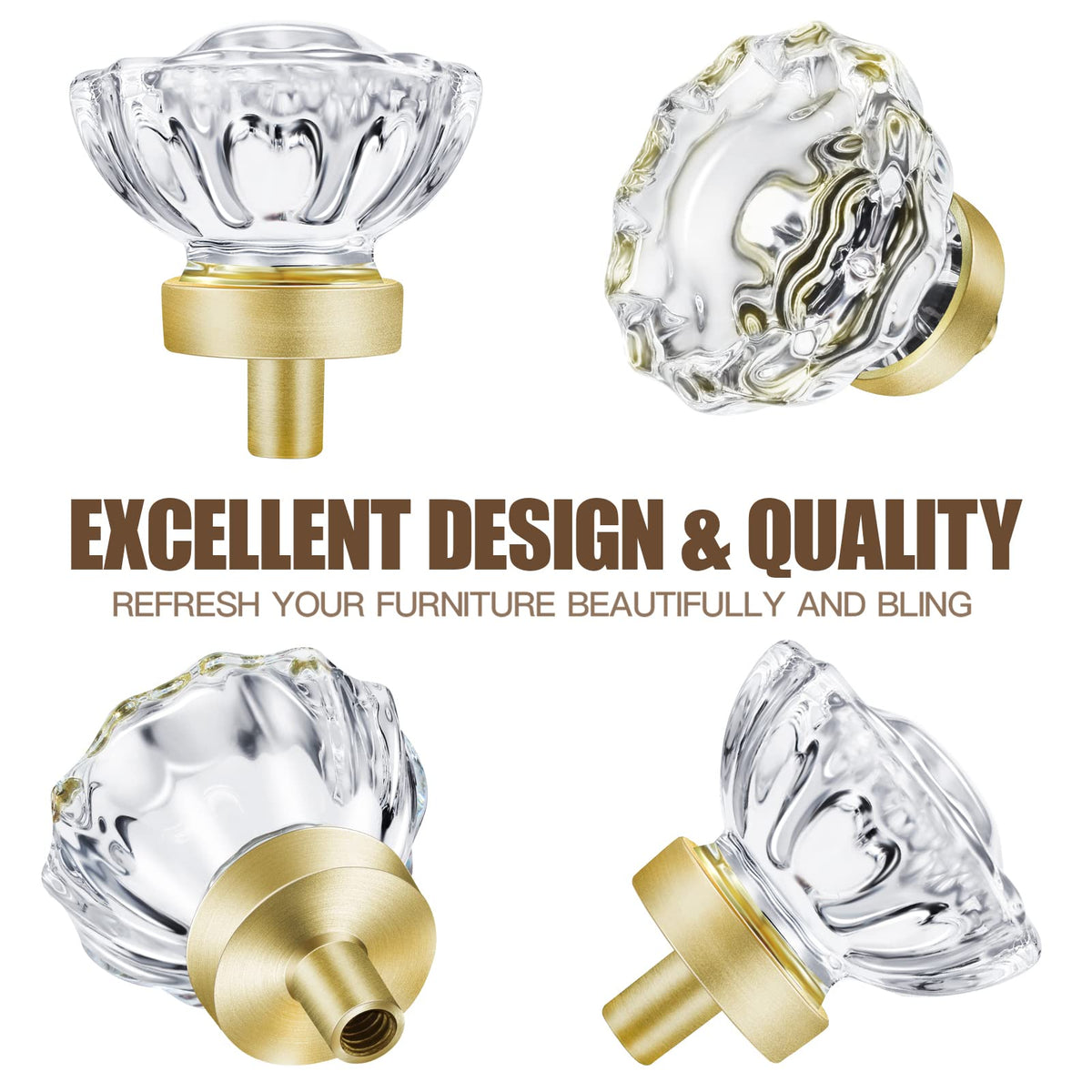 Crystal Drawer Knobs Vintage 4 Pack, Glass Knobs for Cabinets and Drawers,Dresser, Kitchen Bathroom Cupboard, Brushed