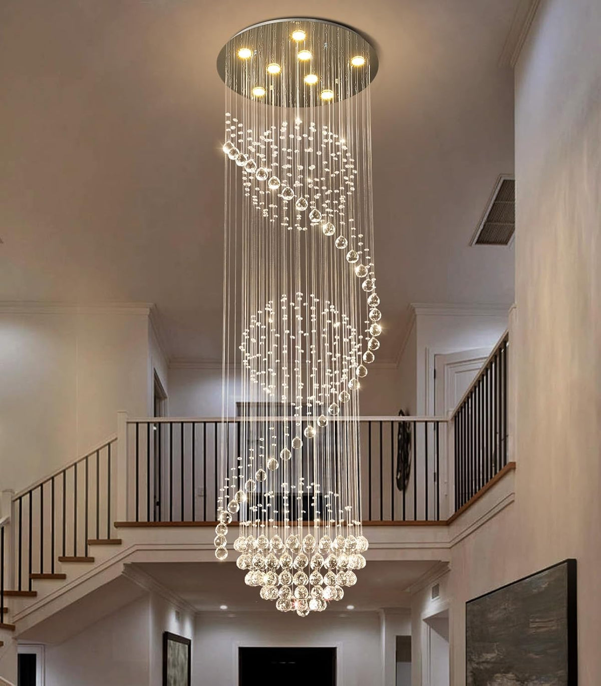 D24 x H78 Crystal Cascade Chandelier for Two-Story Foyers and Stairwells