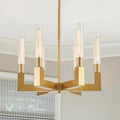 Inspired Cannele Style Brass Gold Chandelier with Striped Glass Shades, 6-Lights Adjustable Modern Pendant Light Fixtures for Dining Room,Kitchen Pendant Lighting Over Island, E26 Base (Included Bulbs)