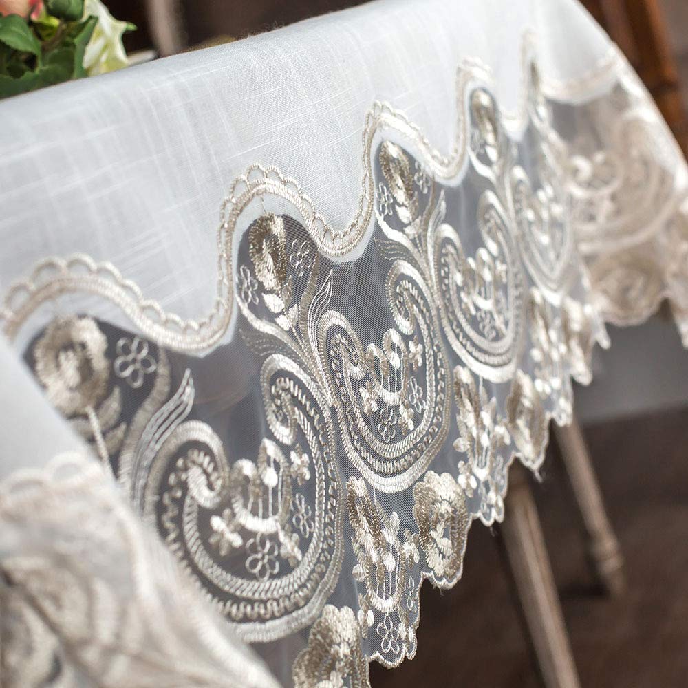 Beige Lace Rectangle Tablecloth Macrame Embroidered 60 x 104 Inch