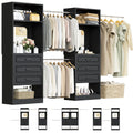6-14FT Wood Closet System with 6 Drawers and Mirror, Black
