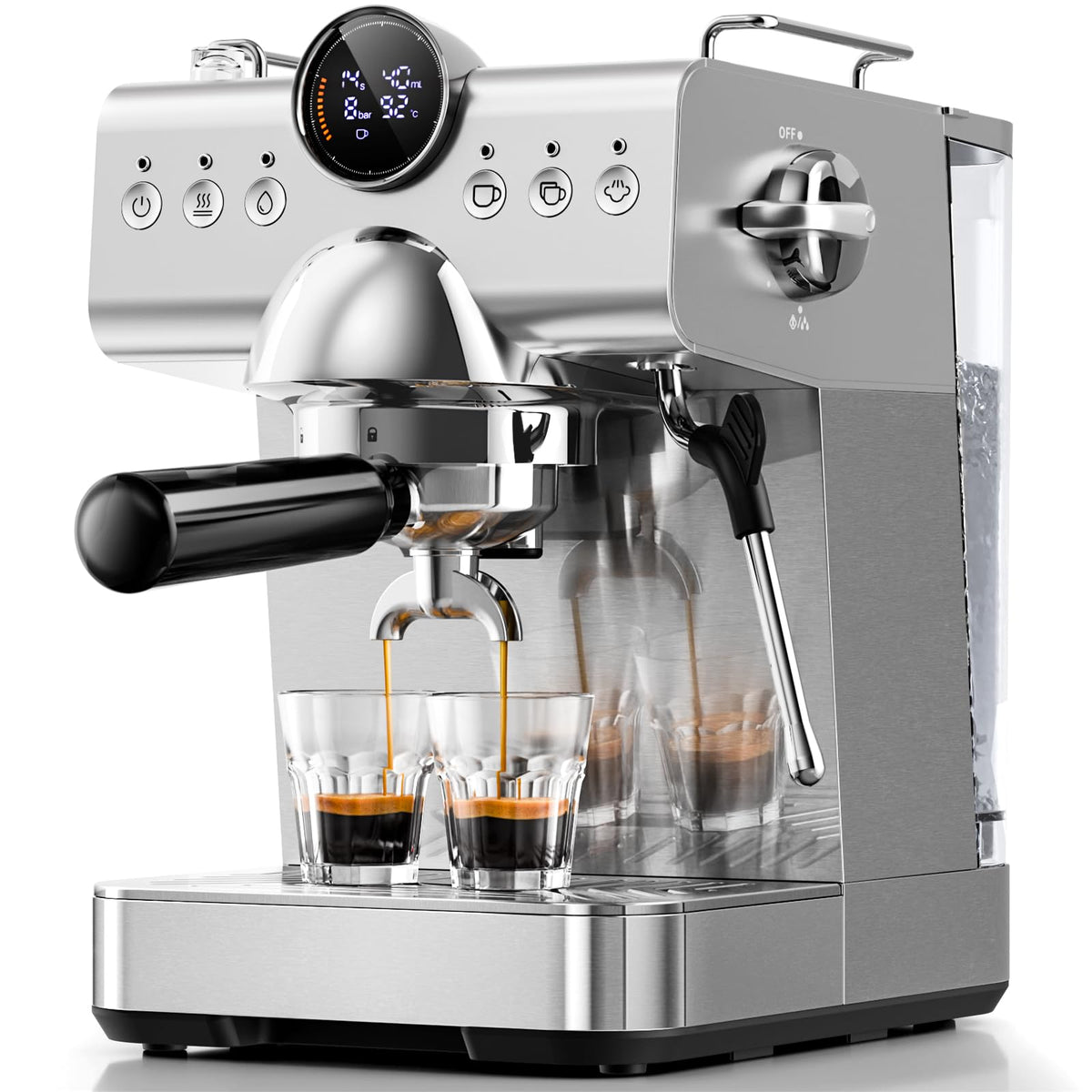 Espresso machine with Cold Brew, 20 Bar Espresso Maker with Milk Frother Steam Wand, Stainless Steel Coffee Machine