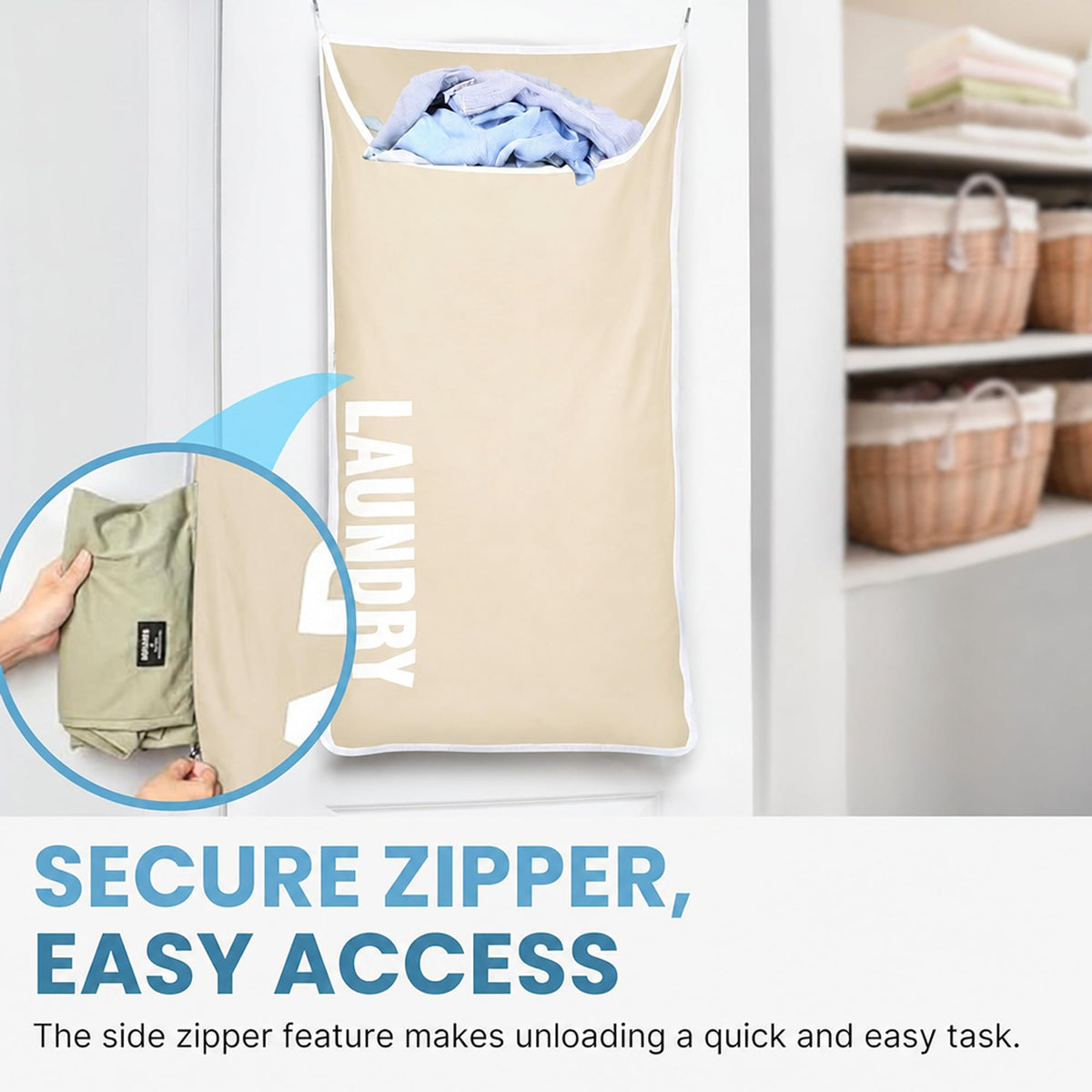 Hanging Laundry Hamper Bag,Space Saving over the Door Storage Bags - Behind the Door Hampers for Dirty Clothes, Wall