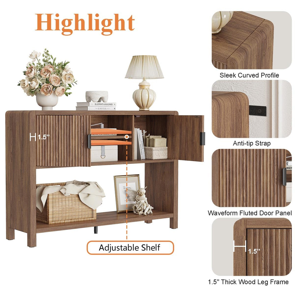 Farmhouse Console Table with 2-Door Cabinet, Retro Entryway Table with Storage Shelf, 43.31 inch Sofa Table Buffet