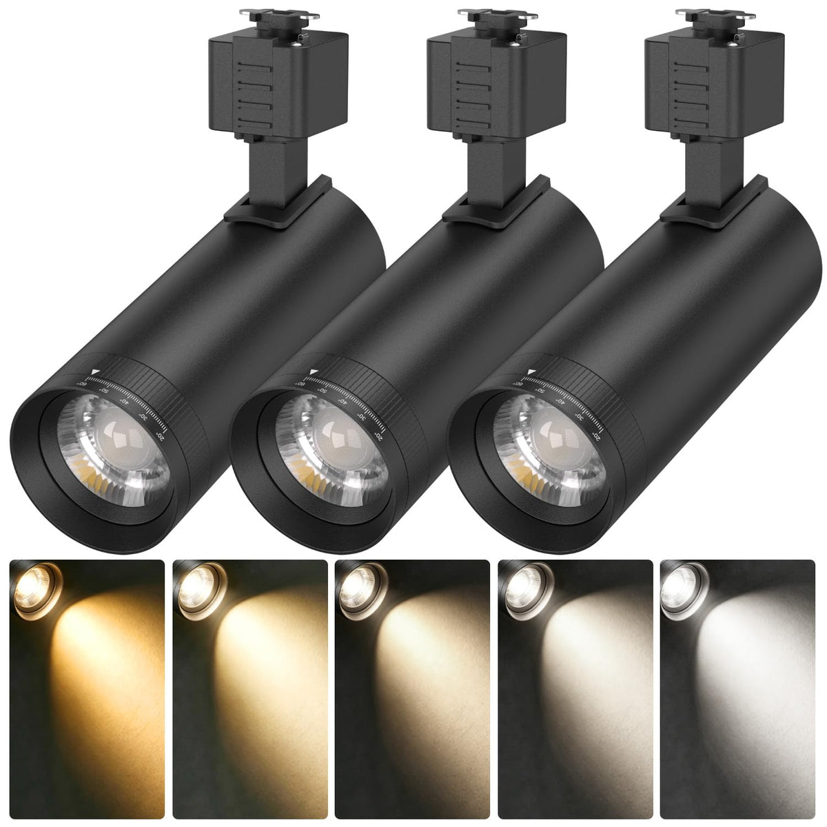 15W J Type Track Lighting Heads 1200LM, Adjustable Beam Angles 20° 30° 40° 50° 60°, 2700K 3000K 3500K 4000K