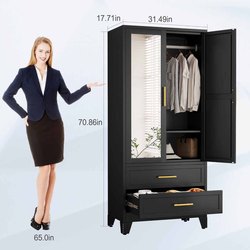 Metal Armoire Wardrobe Closet, 71 "Metal Clothing Storage Cabinet