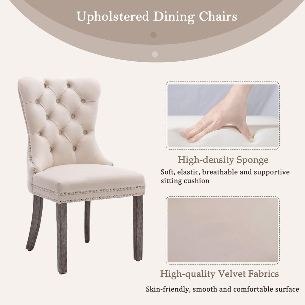 Velvet Dining Chairs Set of 4, Upholstered High-end Tufted Dining Room Chair with Nailhead Back Ring Pull Trim