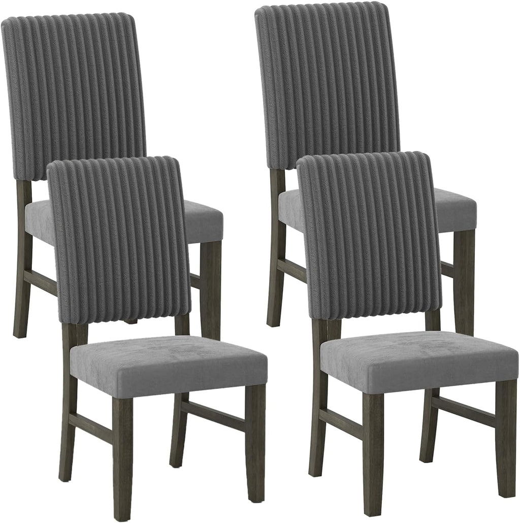 Dining Chairs Set of 4, Mid-Century Velvet Fabric Upholstered Chairs with Rubber Wood Legs, Thick Padded Seat