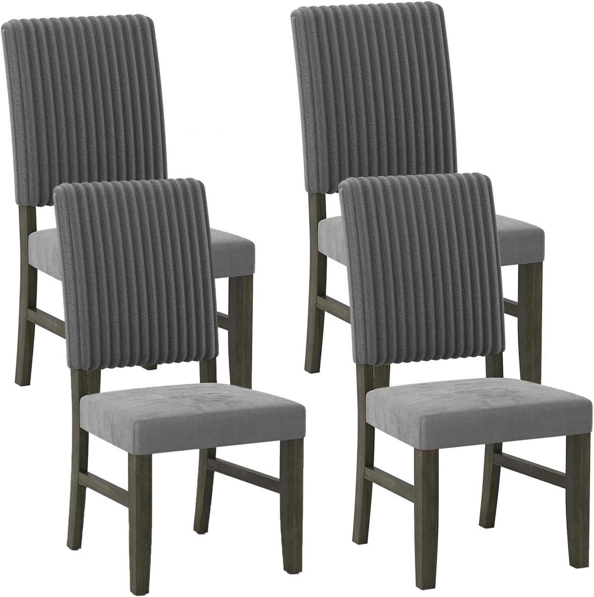 Dining Chairs Set of 4, Mid-Century Velvet Fabric Upholstered Chairs with Rubber Wood Legs, Thick Padded Seat