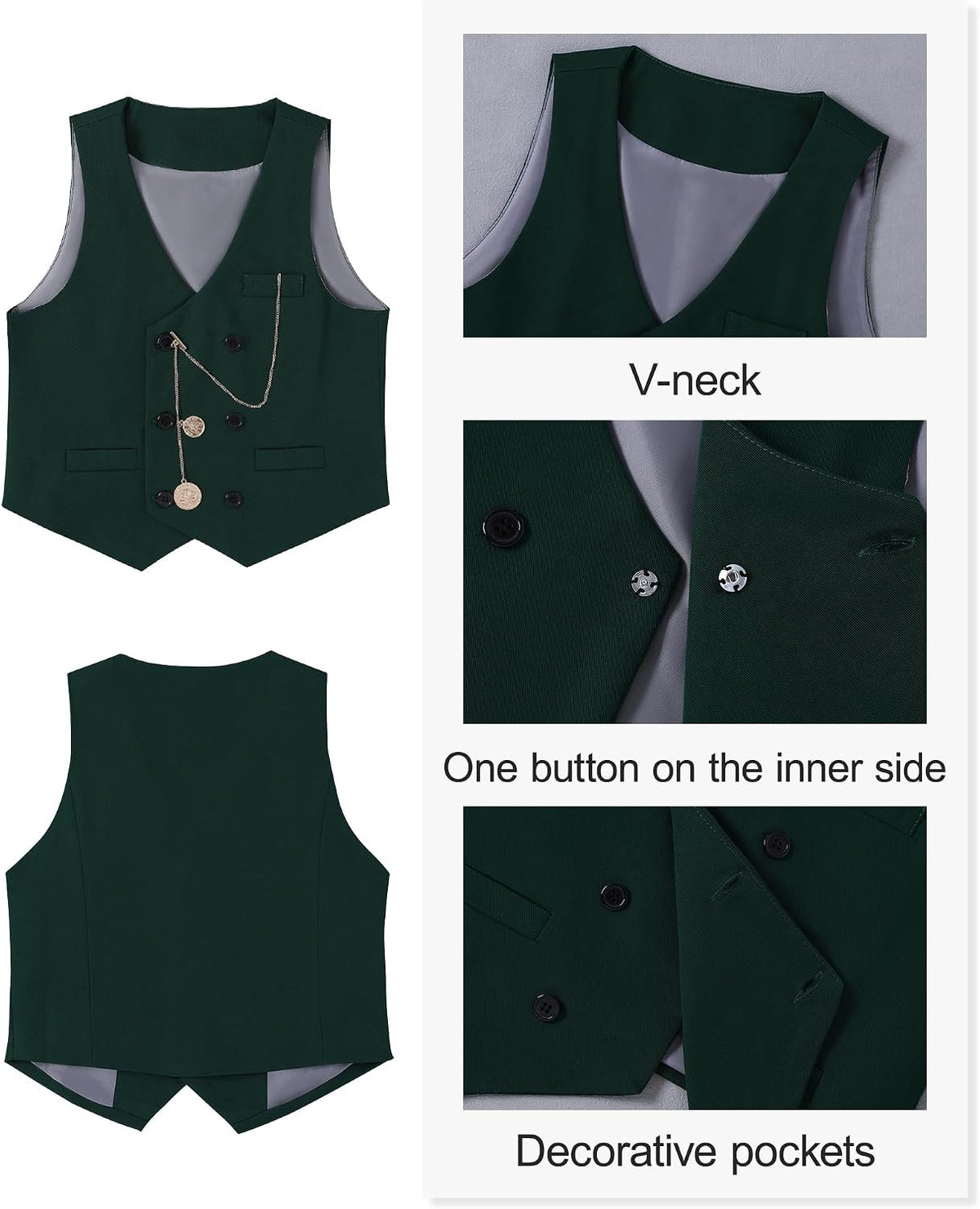 Boys Suit Formal Dress Clothes Big Boy Wedding Outfit Vest+Pants+Dress Shirt+Chain+Adjustable Tie