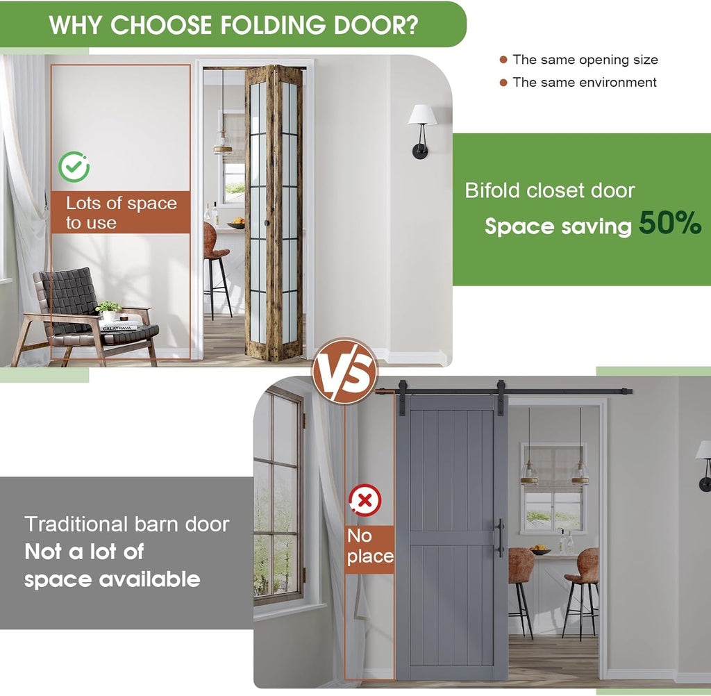 Preassembled Bifold Closet Doors for 36" X 80" Opening, Country Style,Space Saving, Tempered Frosted Glass with Black